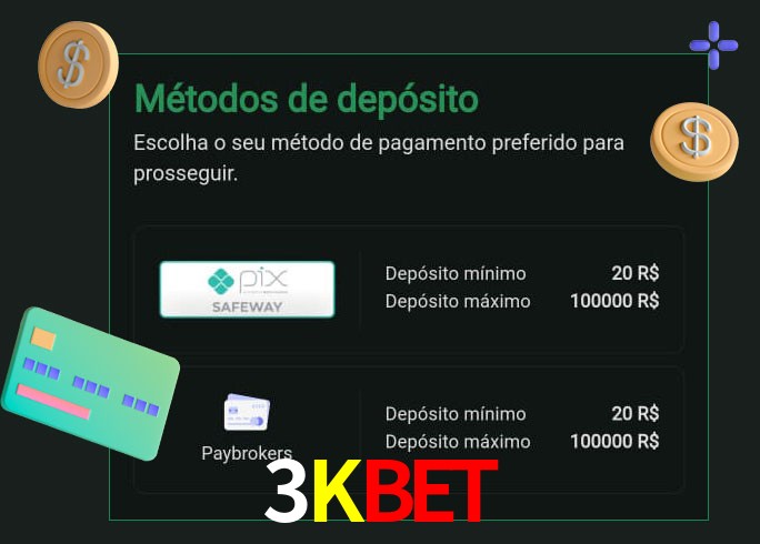 O cassino 3KBET oferece uma grande variedade de métodos de pagamento